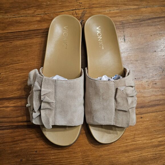 Vionic Palm Roni Suede Slides Sandals Beige VS385/15271928 Women’s US 9 EU 41 - Picture 3 of 7